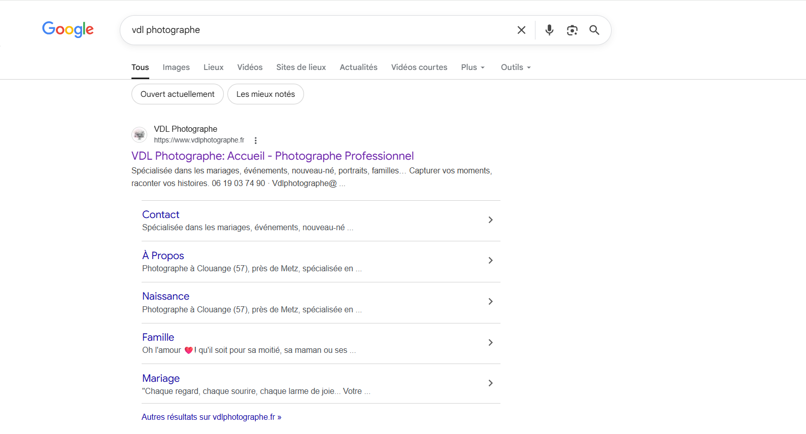 VDL Photographe sur Google